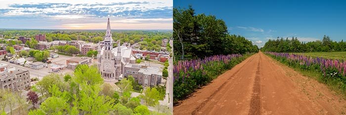 Overlooking the town of Saint Jerome, Quebec and a red dirt road in PEI