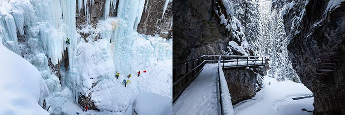 Ice climbers at Johnston Canyon near Banff