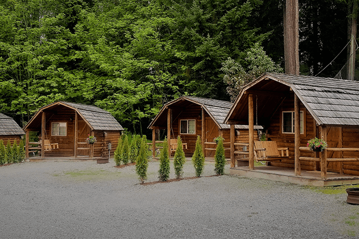 Rustic cabins at Rondalyn Resort BC