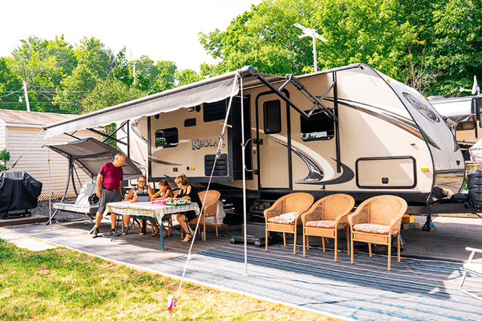 Camping trailer in campground