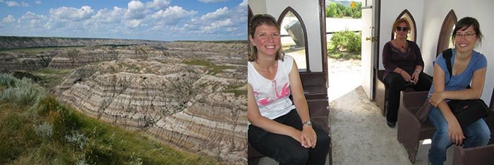 Drumheller Hoodoos and people inside the Little Church