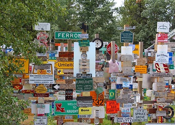 Lots of Sign posts together at Signpost Forest, Yukon