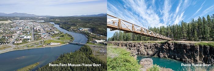 Aerial View of Whitehorse and Bridge over River