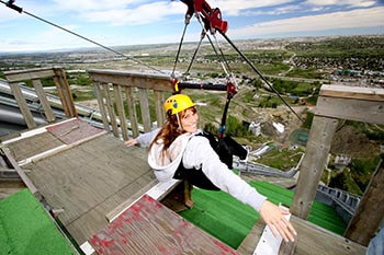 Girl on Zipline at Winsport Canada Olympic Park