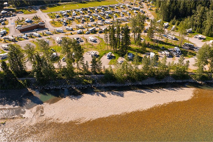 Aerial view of RVs in Fernie RV Resort