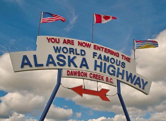 Signpost at beginning of Alaska Highway in Dawson Creek