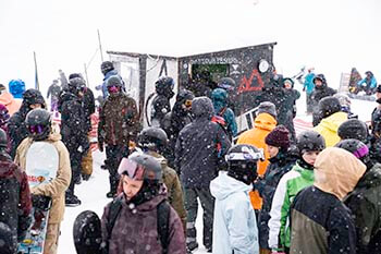 Crowd gathered in the snow at the LBS event