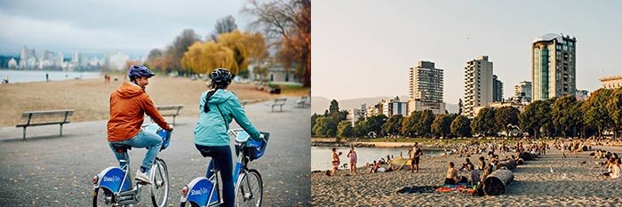 Biking and suntanning in English Bay Vancouver