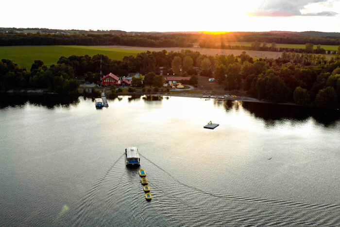 Pontoon in water at OWL Rafting Resort