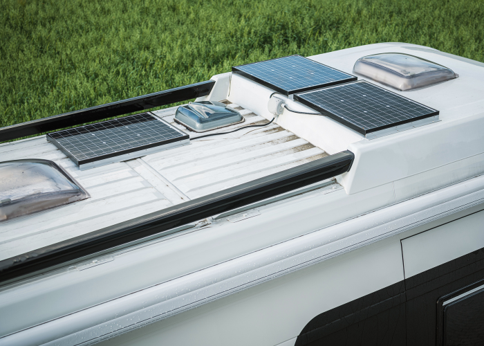 Solar panels on roof of RV