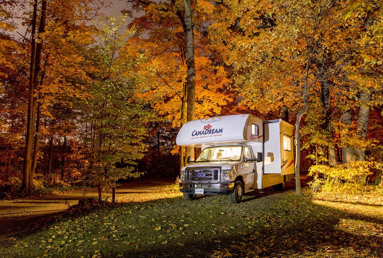 CanaDream Maxi Motorhome in Bronte Provincial Park with Fall Colors