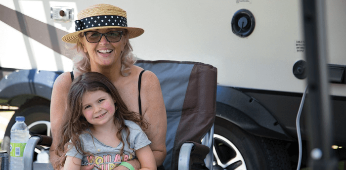 Lady and Child in front of RV