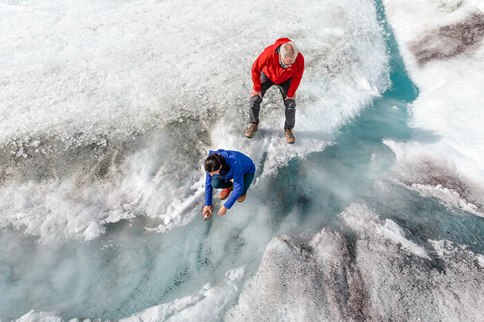 Testing water samples on the Athabasca Glacier
